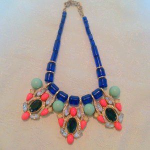 Blue Bead and Multi Color Rhinestone Necklace *